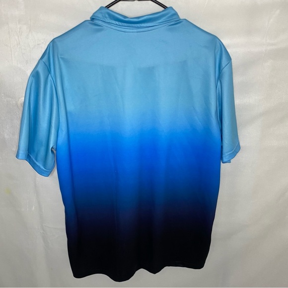Mens Blue Black Gradient Performance Golf Polo Shirt L Moisture Wicking Stretch - Picture 2 of 6